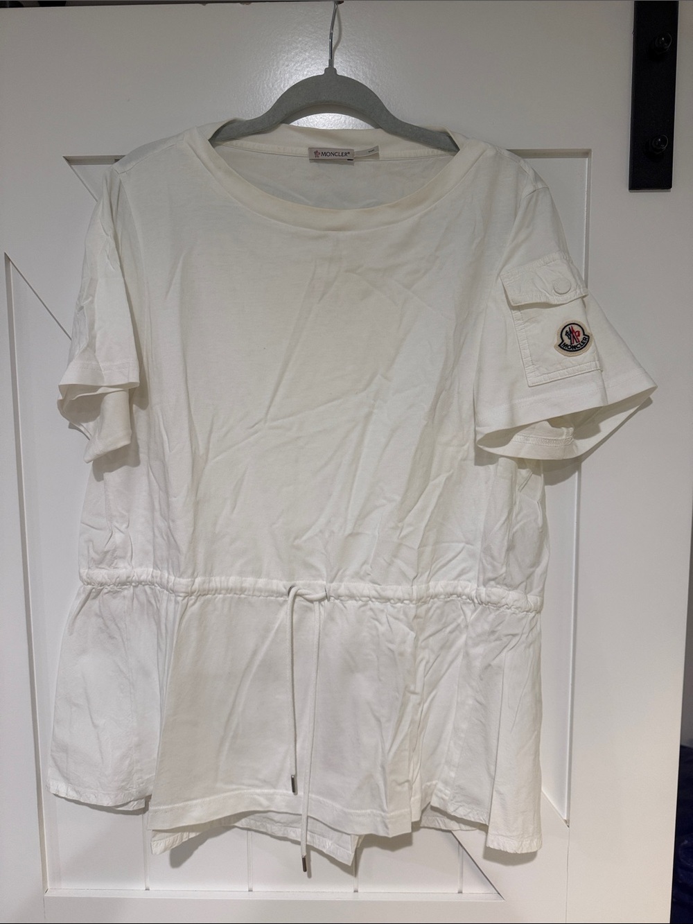Moncler Cream white Short Sleeve Drawstring Waist Tee size large - Picture 2 of 10